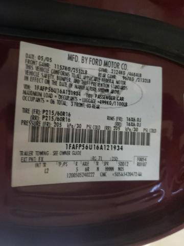 Photo 10 from auction – 2006 FORD TAURUS SEL with VIN 1FAFP56U16A121934