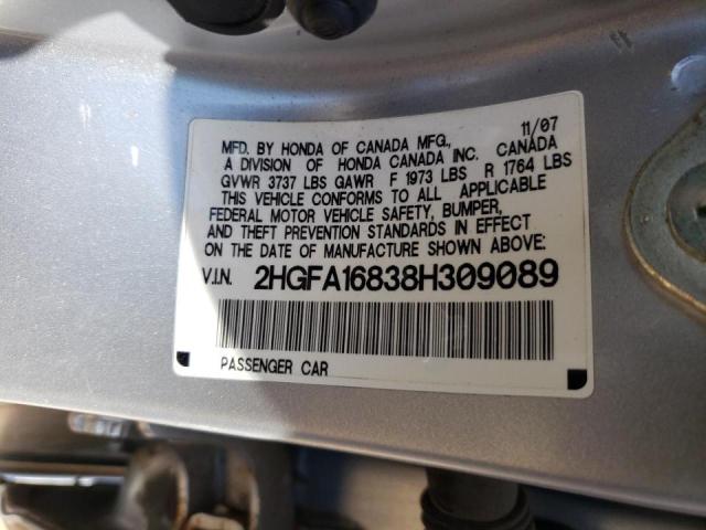 Photo 10 from auction – 2008 HONDA CIVIC EX with VIN 2HGFA16838H309089