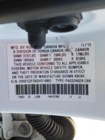 Photo 10 from auction – 2016 HONDA CIVIC LX with VIN 2HGFC2F5XGH514865