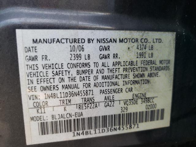 Photo 10 from auction – 2006 NISSAN ALTIMA SE with VIN 1N4BL11D36N455871