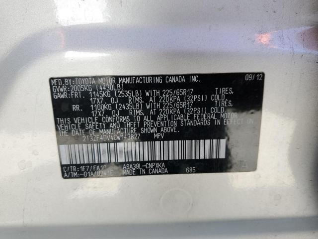 Photo 10 from auction – 2012 TOYOTA RAV4 with VIN 2T3ZF4DV4CW143827