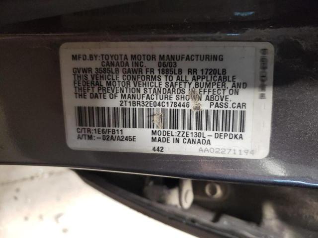 Photo 10 from auction – 2004 TOYOTA COROLLA CE with VIN 2T1BR32E04C178446