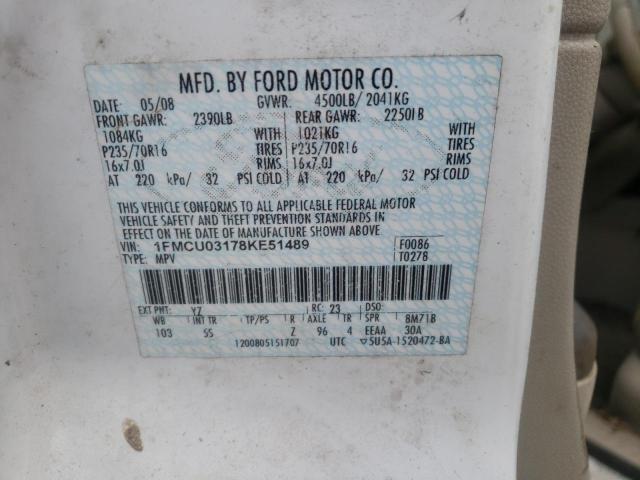 Photo 10 from auction – 2008 FORD ESCAPE XLT with VIN 1FMCU03178KE51489