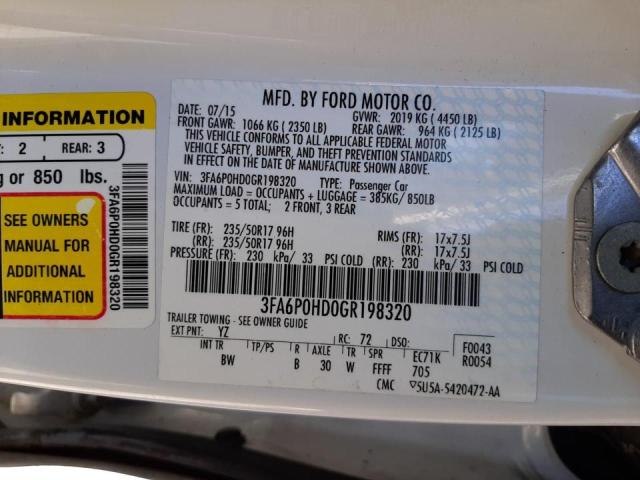 Photo 10 from auction – 2016 FORD FUSION SE with VIN 3FA6P0HD0GR198320