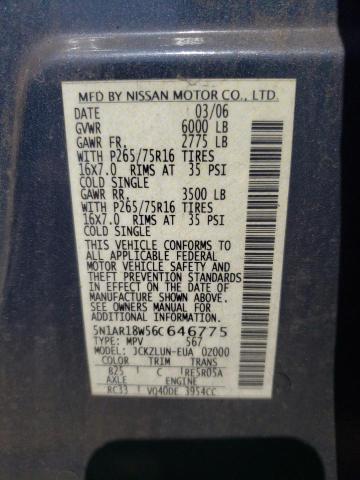 Photo 10 from auction – 2006 NISSAN PATHFINDER with VIN 5N1AR18W56C646775