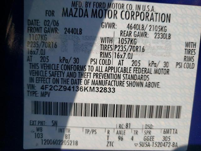 Photo 10 from auction – 2006 MAZDA TRIBUTE S with VIN 4F2CZ94136KM32833
