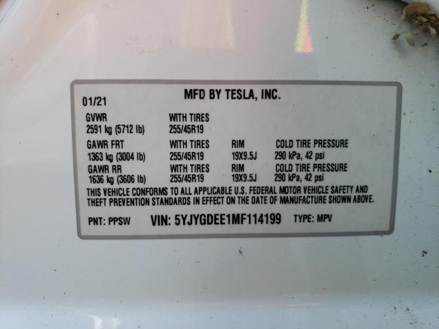Photo 10 from auction – 2021 TESLA MODEL Y with VIN 5YJYGDEE1MF114199