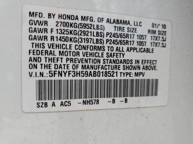 Photo 10 from auction – 2010 HONDA PILOT EXL with VIN 5FNYF3H59AB018521