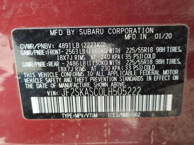 Photo 10 from auction – 2020 SUBARU FORESTER L with VIN JF2SKASC0LH505222