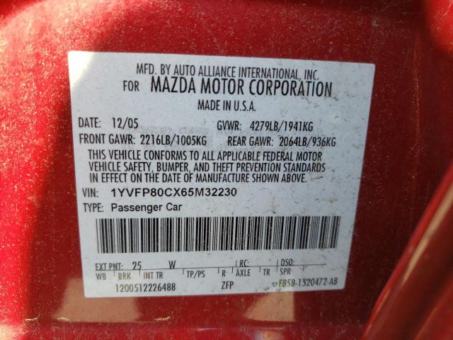 Photo 10 from auction – 2006 MAZDA 6 I with VIN 1YVFP80CX65M32230