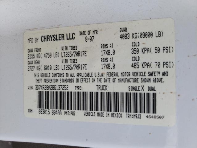 Photo 10 from auction – 2008 DODGE RAM 2500 S with VIN 3D7KR28A28G137252