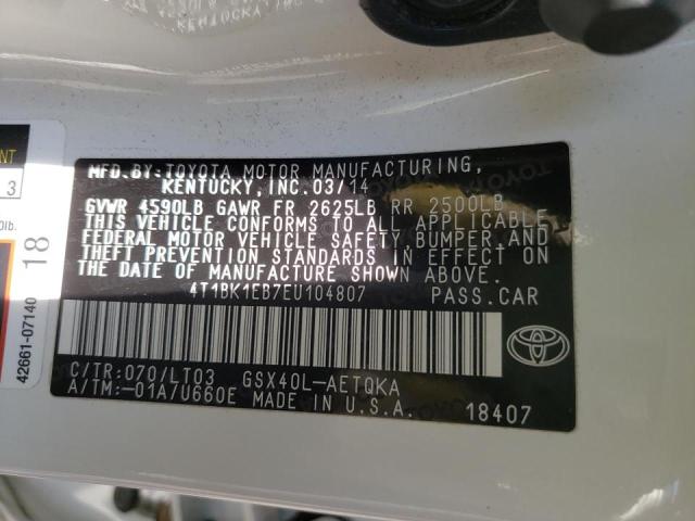 Photo 10 from auction – 2014 TOYOTA AVALON BAS with VIN 4T1BK1EB7EU104807