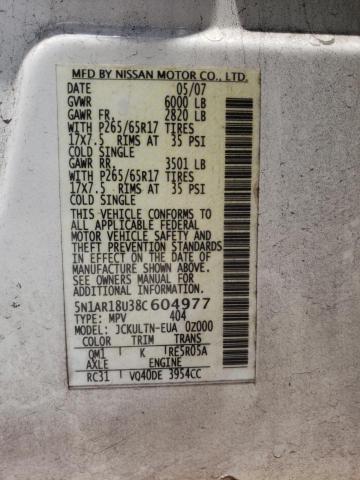 Photo 10 from auction – 2008 NISSAN PATHFINDER with VIN 5N1AR18U38C604977