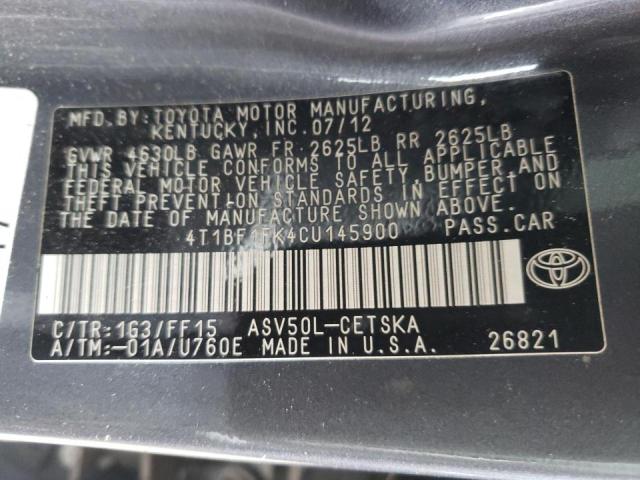 Photo 10 from auction – 2012 TOYOTA CAMRY BASE with VIN 4T1BF1FK4CU145900