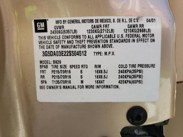 Photo 10 from auction – 2002 BUICK RENDEZVOUS with VIN 3G5DA03E22S504512