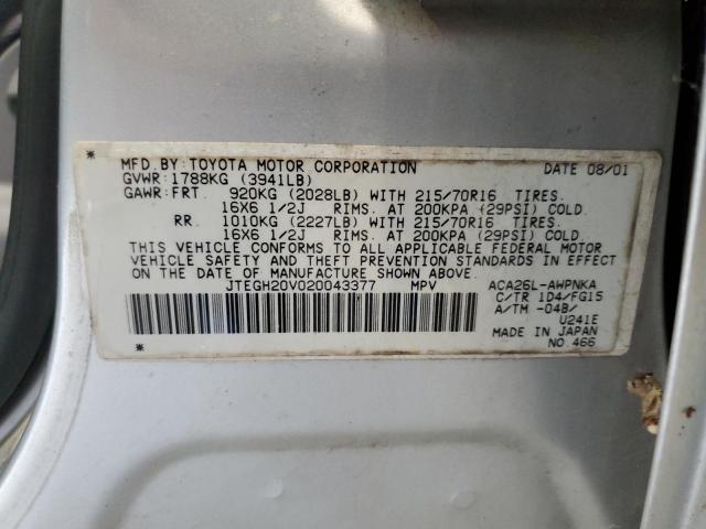 Photo 10 from auction – 2002 TOYOTA RAV4 with VIN JTEGH20V020043377