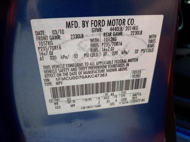 Photo 10 from auction – 2010 FORD ESCAPE XLT with VIN 1FMCU0D70AKC47383