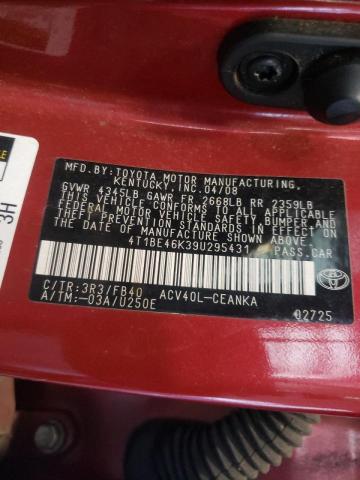 Photo 10 from auction – 2009 TOYOTA CAMRY BASE with VIN 4T1BE46K39U295431
