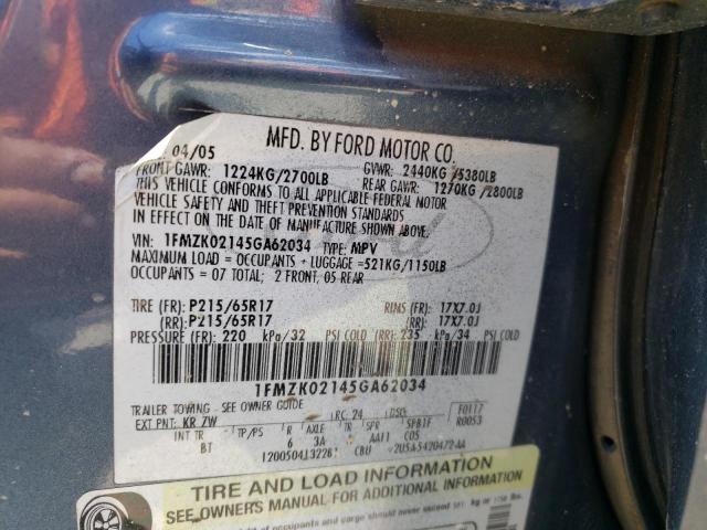 Photo 10 from auction – 2005 FORD FREESTYLE with VIN 1FMZK02145GA62034