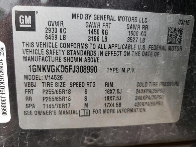 Photo 10 from auction – 2015 CHEVROLET TRAVERSE L with VIN 1GNKVGKD5FJ308990