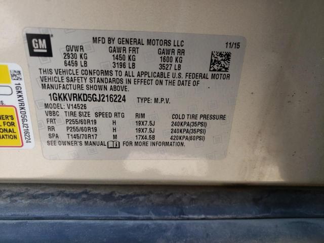 Photo 10 from auction – 2016 GMC ACADIA SLT with VIN 1GKKVRKD5GJ216224
