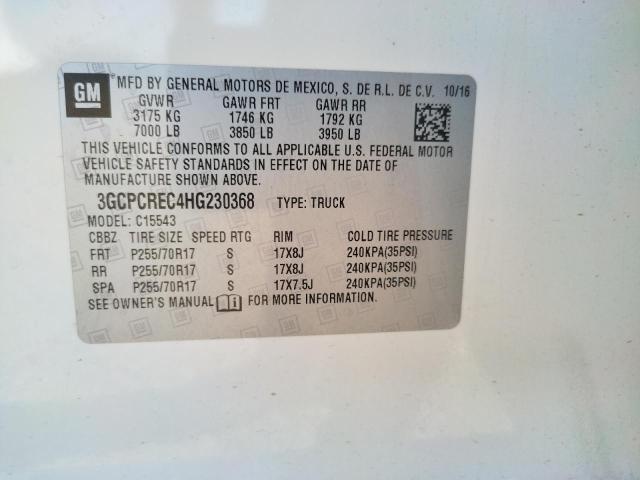 Photo 10 from auction – 2017 CHEVROLET SILVERADO with VIN 3GCPCREC4HG230368