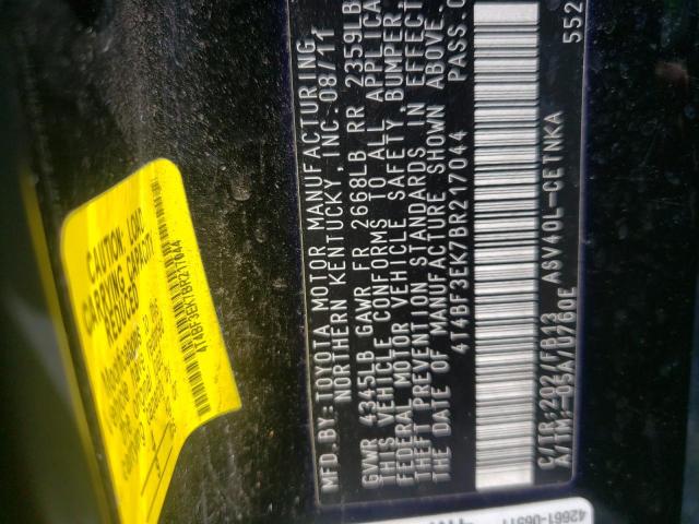 Photo 10 from auction – 2011 TOYOTA CAMRY BASE with VIN 4T4BF3EK7BR217044