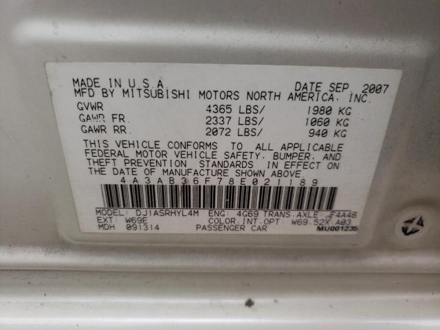 Photo 10 from auction – 2008 MITSUBISHI GALANT ES with VIN 4A3AB36F78E021189