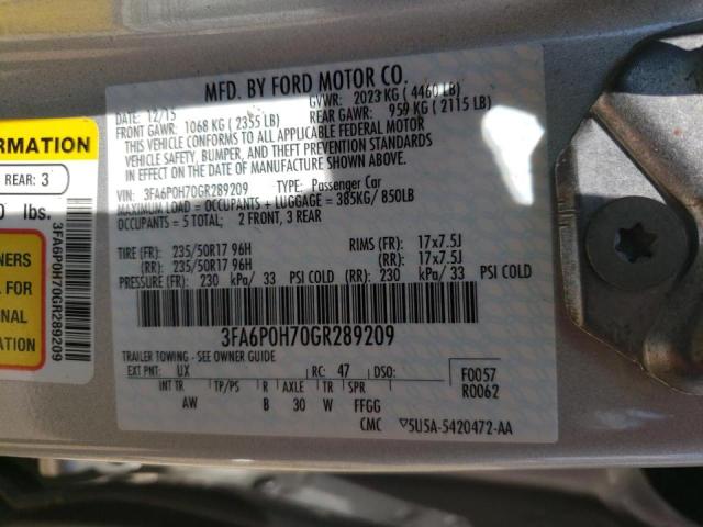 Photo 10 from auction – 2016 FORD FUSION SE with VIN 3FA6P0H70GR289209
