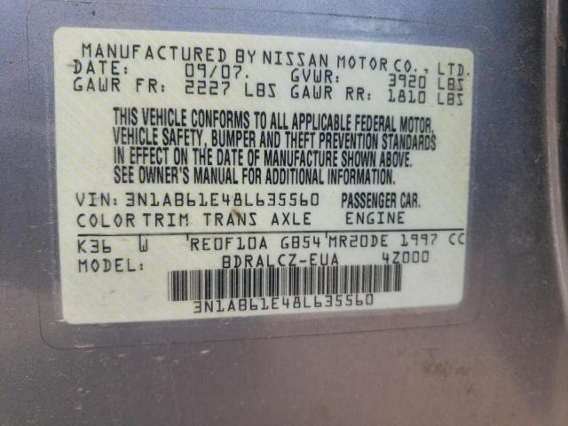 Photo 10 from auction – 2008 NISSAN SENTRA 2.0 with VIN 3N1AB61E48L635560