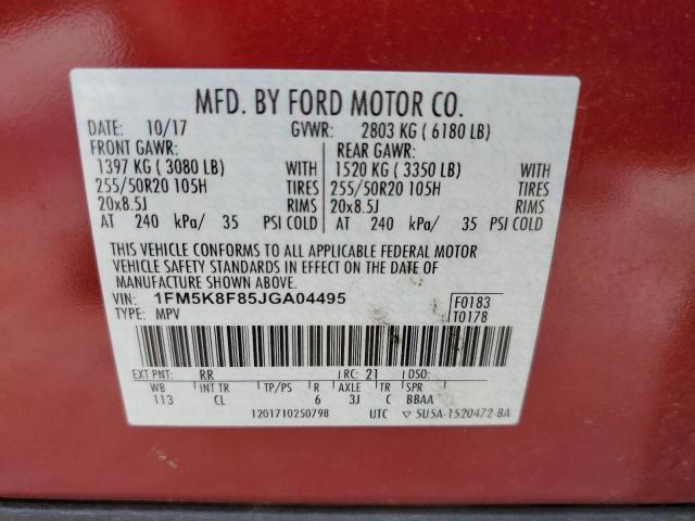 Photo 10 from auction – 2018 FORD EXPLORER L with VIN 1FM5K8F85JGA04495