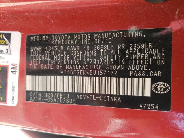 Photo 10 from auction – 2011 TOYOTA CAMRY BASE with VIN 4T1BF3EK4BU157122