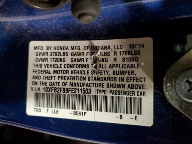 Photo 10 from auction – 2015 HONDA CIVIC EX with VIN 19XFB2F89FE211503