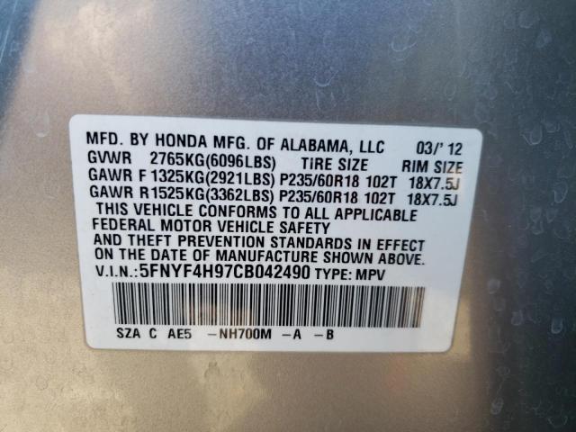 Photo 10 from auction – 2012 HONDA PILOT TOUR with VIN 5FNYF4H97CB042490