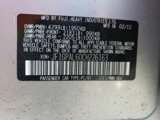 Photo 10 from auction – 2012 SUBARU IMPREZA SP with VIN JF1GPAL60CH226163