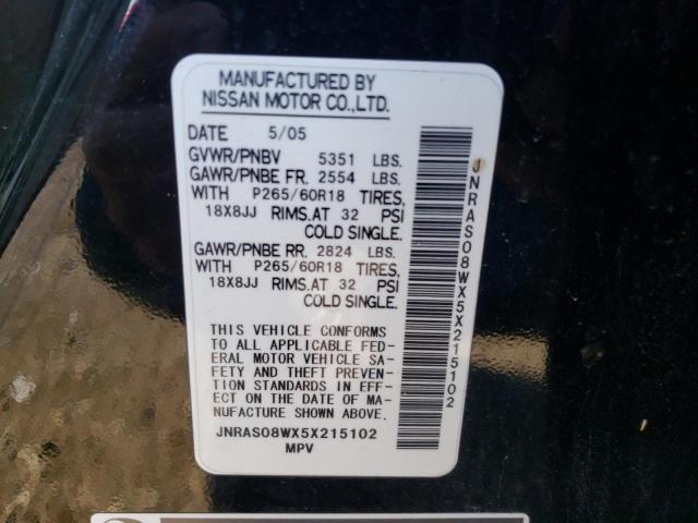 Photo 10 from auction – 2005 INFINITI FX35 with VIN JNRAS08WX5X215102