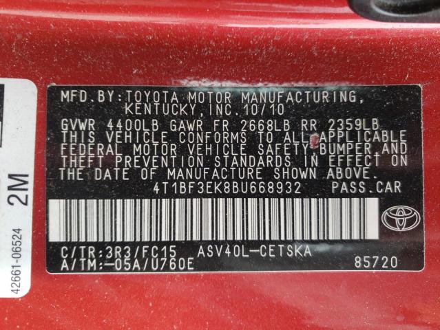 Photo 10 from auction – 2011 TOYOTA CAMRY BASE with VIN 4T1BF3EK8BU668932