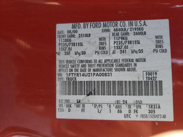 Photo 10 from auction – 2001 FORD RANGER SUP with VIN 1FTYR14U21PA00831
