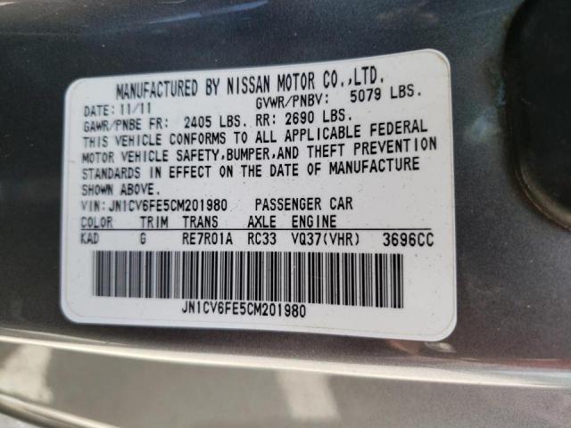 Photo 10 from auction – 2012 INFINITI G37 BASE with VIN JN1CV6FE5CM201980