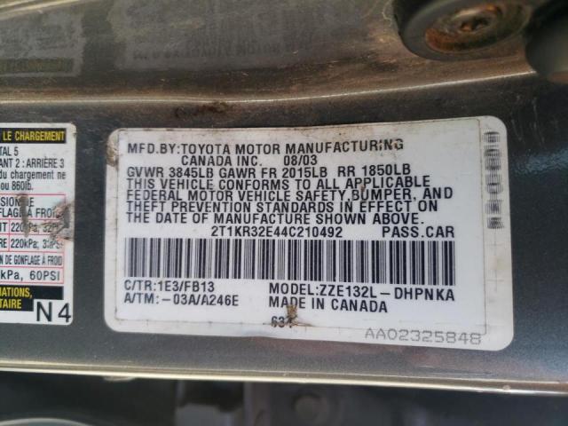 Photo 10 from auction – 2004 TOYOTA COROLLA MA with VIN 2T1KR32E44C210492