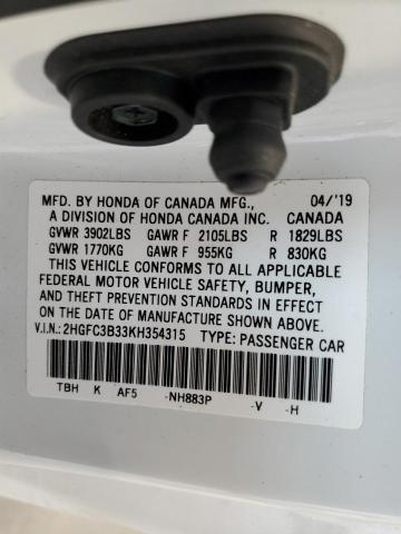 Photo 10 from auction – 2019 HONDA CIVIC EX with VIN 2HGFC3B33KH354315