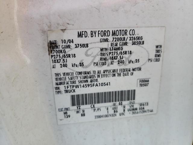 Photo 10 from auction – 2005 FORD F150 SUPER with VIN 1FTPW14595FA10541