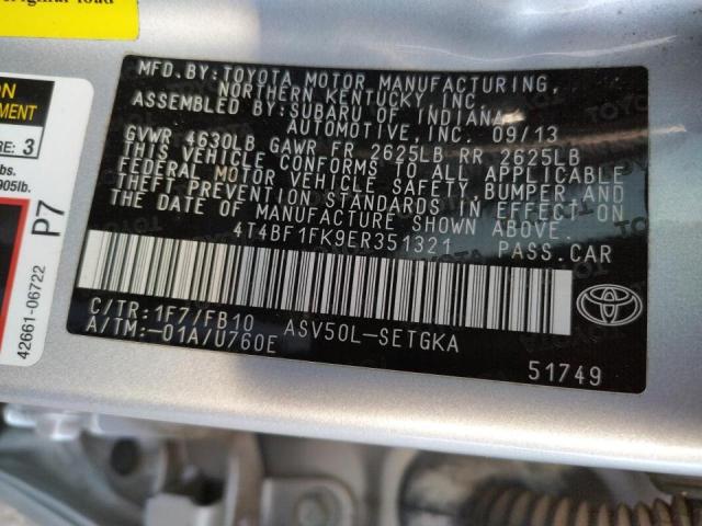Photo 10 from auction – 2014 TOYOTA CAMRY L with VIN 4T4BF1FK9ER351321