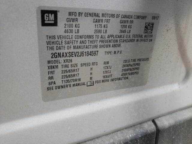 Photo 10 from auction – 2018 CHEVROLET EQUINOX LT with VIN 2GNAXSEV2J6184597