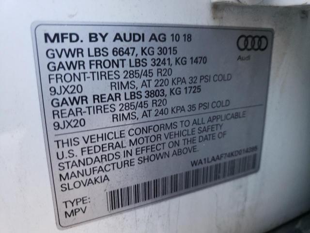 Photo 10 from auction – 2019 AUDI Q7 PREMIUM with VIN WA1LAAF74KD014395