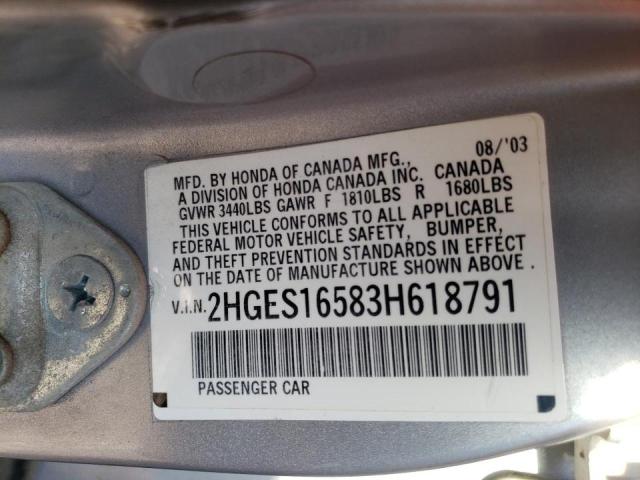 Photo 10 from auction – 2003 HONDA CIVIC LX with VIN 2HGES16583H618791