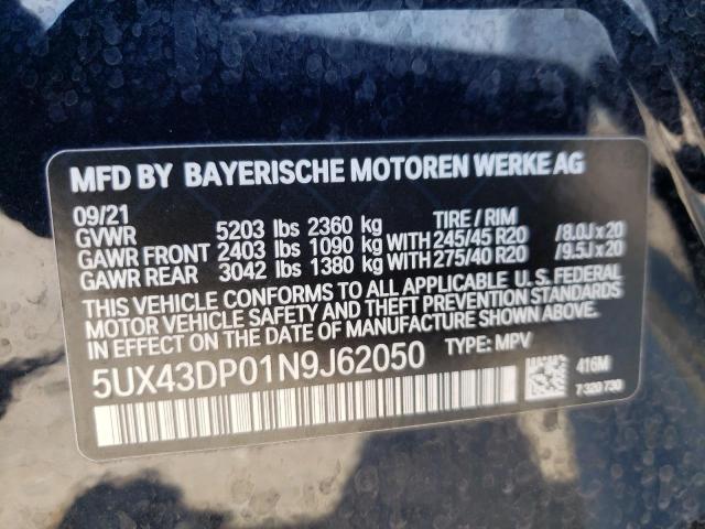 Photo 10 from auction – 2022 BMW X3 SDRIVE3 with VIN 5UX43DP01N9J62050