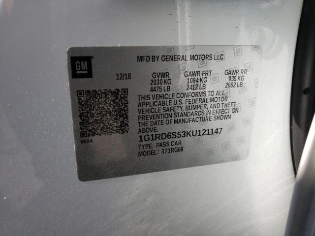 Photo 10 from auction – 2019 CHEVROLET VOLT PREMI with VIN 1G1RD6S53KU121147