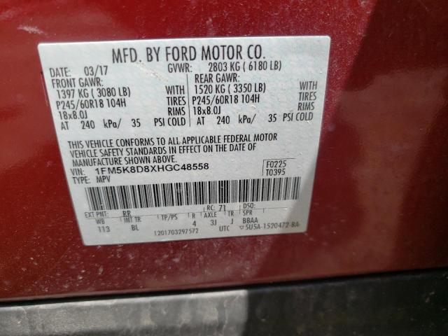 Photo 10 from auction – 2017 FORD EXPLORER X with VIN 1FM5K8D8XHGC48558