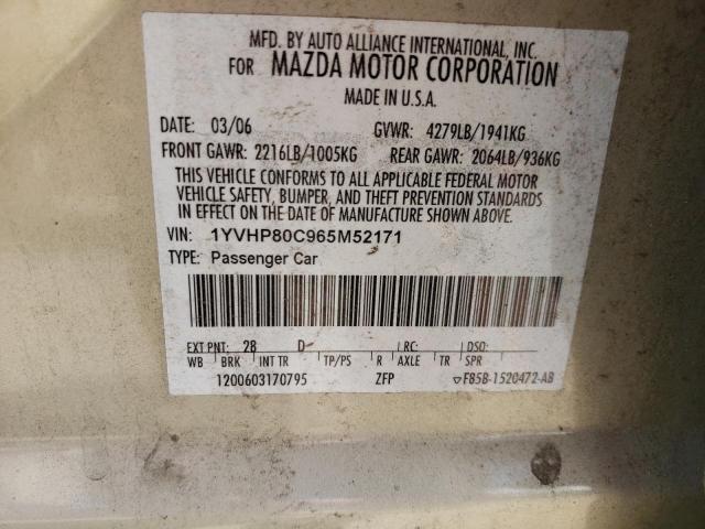 Photo 10 from auction – 2006 MAZDA 6 I with VIN 1YVHP80C965M52171